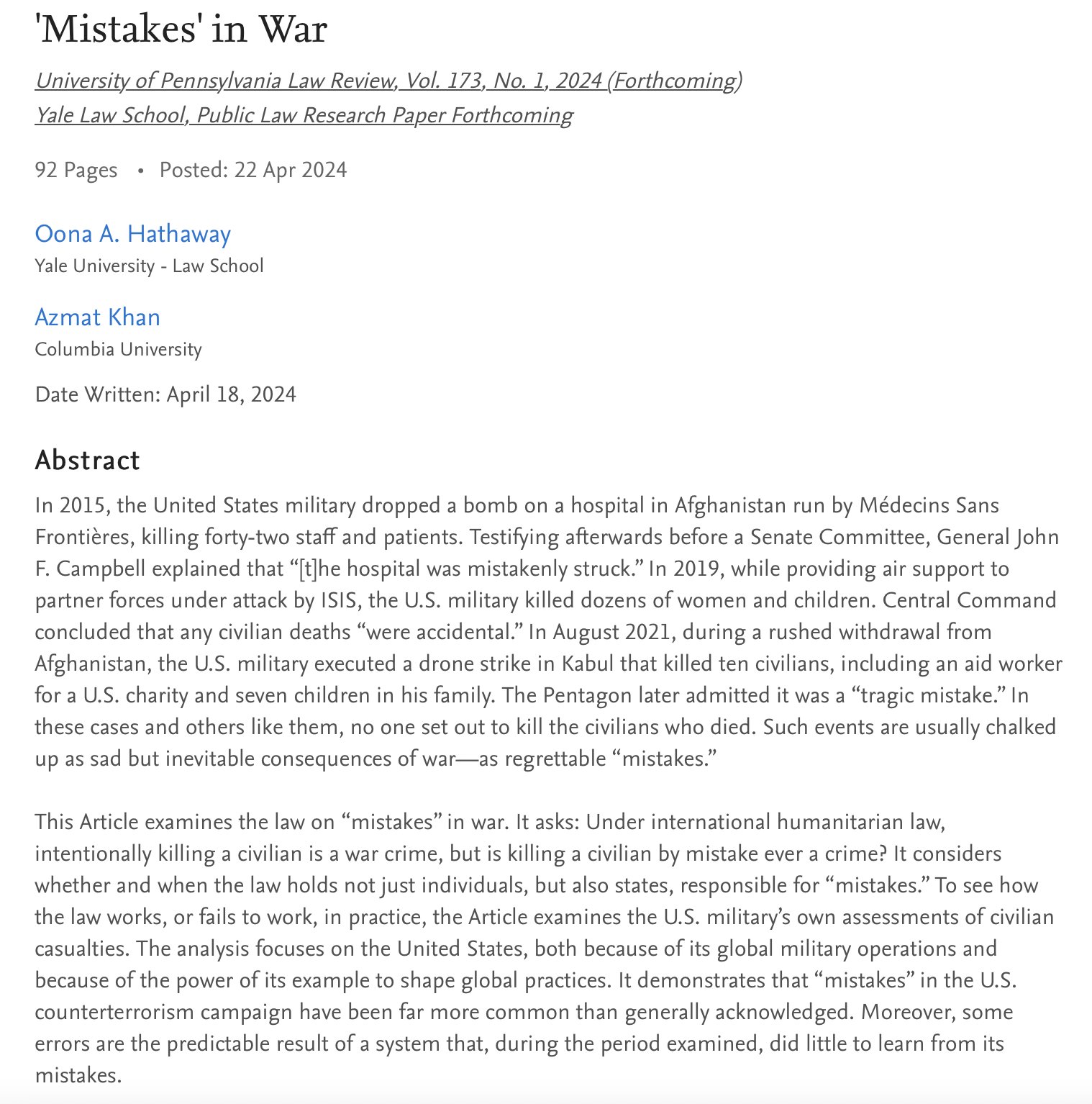Article page for "Mistakes" in War. 