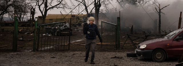 Associated Press video journalist Mstyslav Chernov — writer and director of FRONTLINE and AP's documentary "20 Days in Mariupol" (Evgeniy Maloletka/AP)