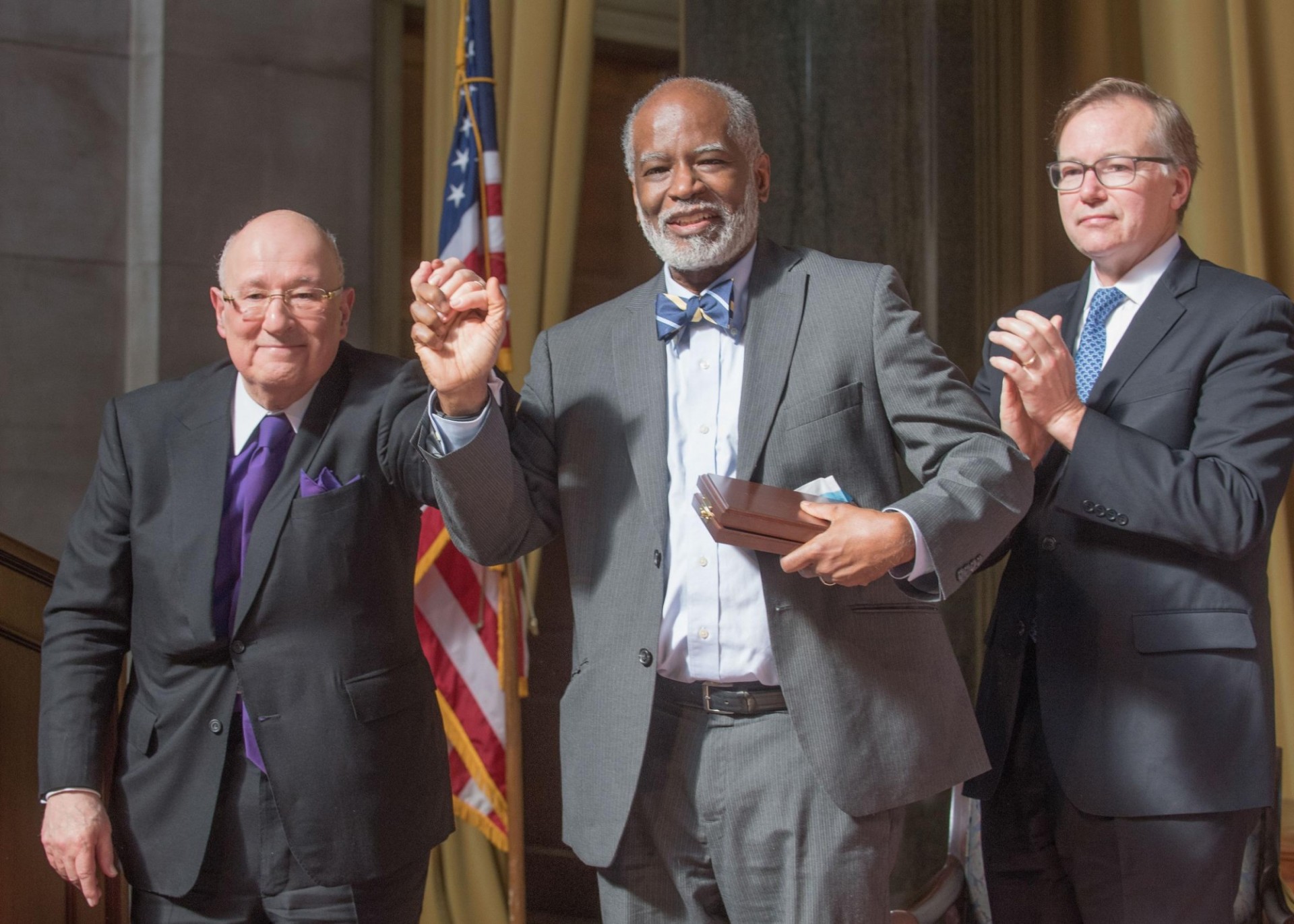 Mr. Lipman with Gwen Ifill's brother, Bert Ifill and Dean Steve Coll in 2017 Mr. Lipman with Gwen Ifill's brother, Bert Ifill and Dean Steve Coll in 2017