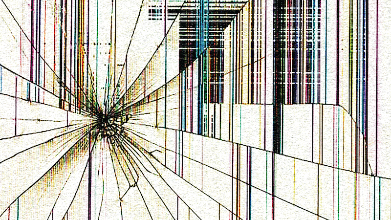 Image: The rack of a broken monitor or TV is the texture of a television screen, background for superimposing with the effect of grain noise.