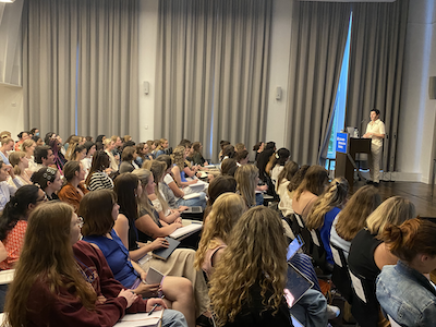 Tig Wallace, CPC NY '14 Graduate and Editorial Director of Little Brown Book Group, gives his yearly 'Tales from the Slush Pile' lecture to the class of 2024. Tig Wallace, CPC NY '14 Graduate and Editorial Director of Little Brown Book Group, gives his yearly 'Tales from the Slush Pile' lecture to the class of 2024.