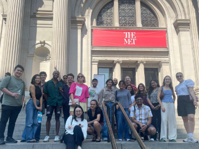 A group of students outside the Metropolitan Museum of Art.