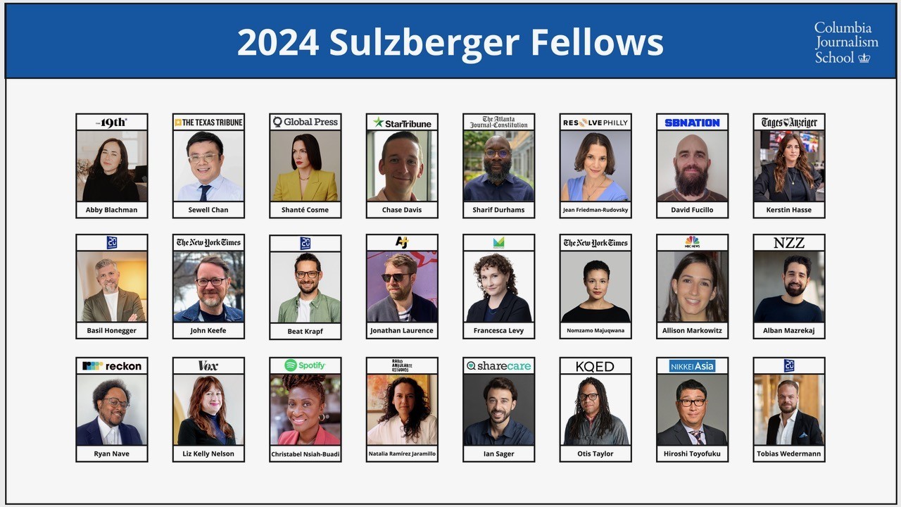 2024 Sulzberger Executive Leadership Program fellows headshots in a grid. 