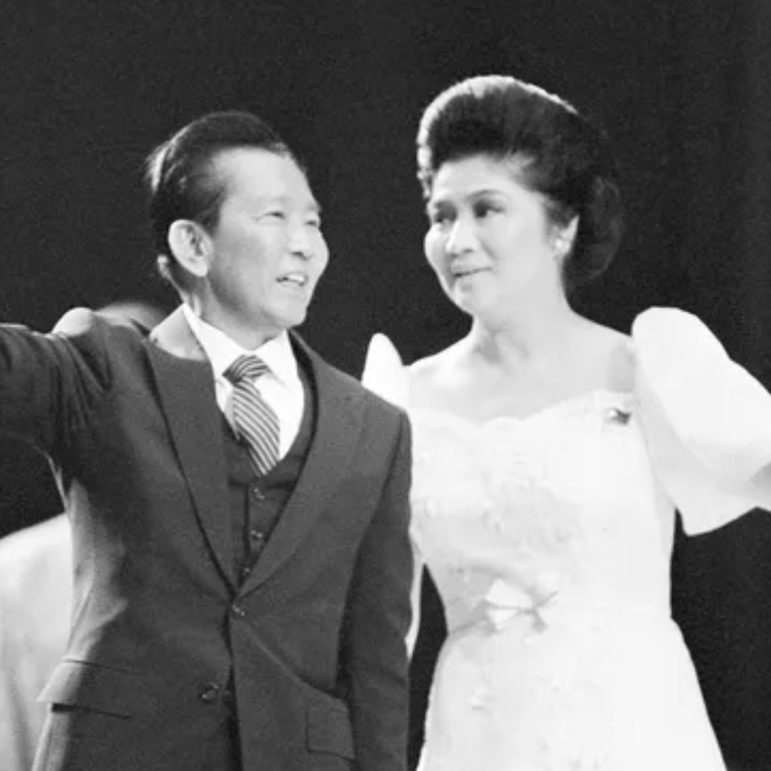 Philippine President Ferdinand Marcos and First Lady Imelda Marcos appear at a rally in the Los Angeles Sports Arena. AP Photo, File. Philippine President Ferdinand Marcos and First Lady Imelda Marcos appear at a rally in the Los Angeles Sports Arena