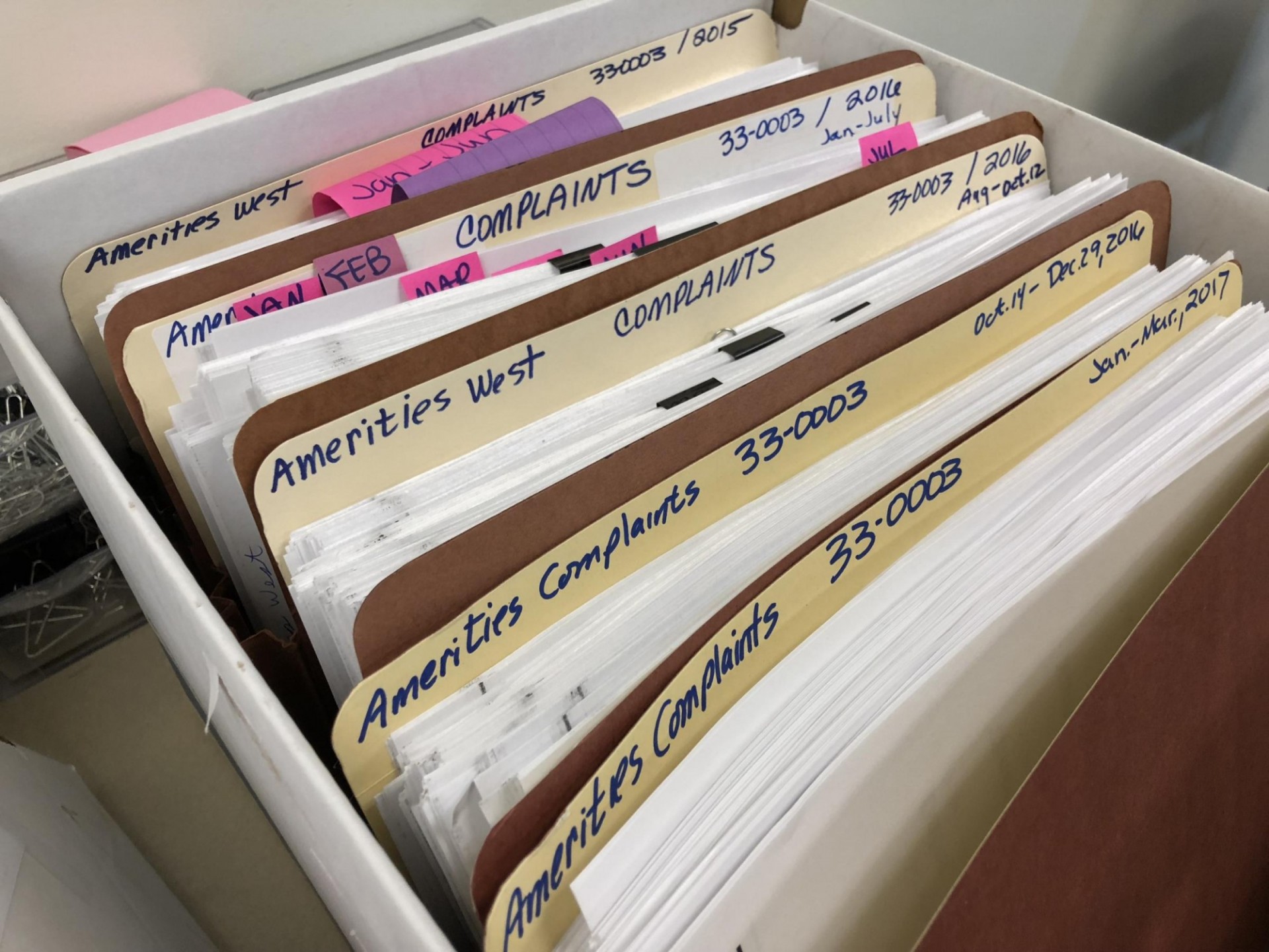Some of the more than 1,300 complaints filed against the AmeriTies rail tie manufacturing plant in The Dalles, Oregon. Photo: Rob Davis/The Oregonian Some of the more than 1,300 complaints filed against the AmeriTies rail tie manufacturing plant in The Dalles, Oregon. Rob Davis/The Oregonian