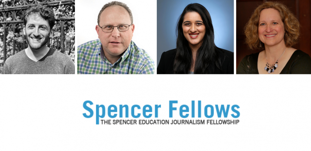 2020-2021 Spencer Fellows left to right: Max Freedman, David Jesse, Sonali Kohli and Linda K. Wertheimer 2020-2021 Spencer Fellows left to right: Max Freedman, David Jesse, Sonali Kohli and Linda K. Wertheimer