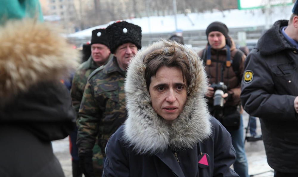 At the Sakharov Center in Moscow when Cossacks crashed a documentary-theater production based in part on the Pussy Riot trial (photo credit unknown) Masha Gessen