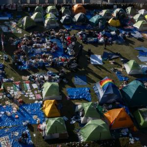  An overhead view of the encampment, which filled one of the university’s lawns.