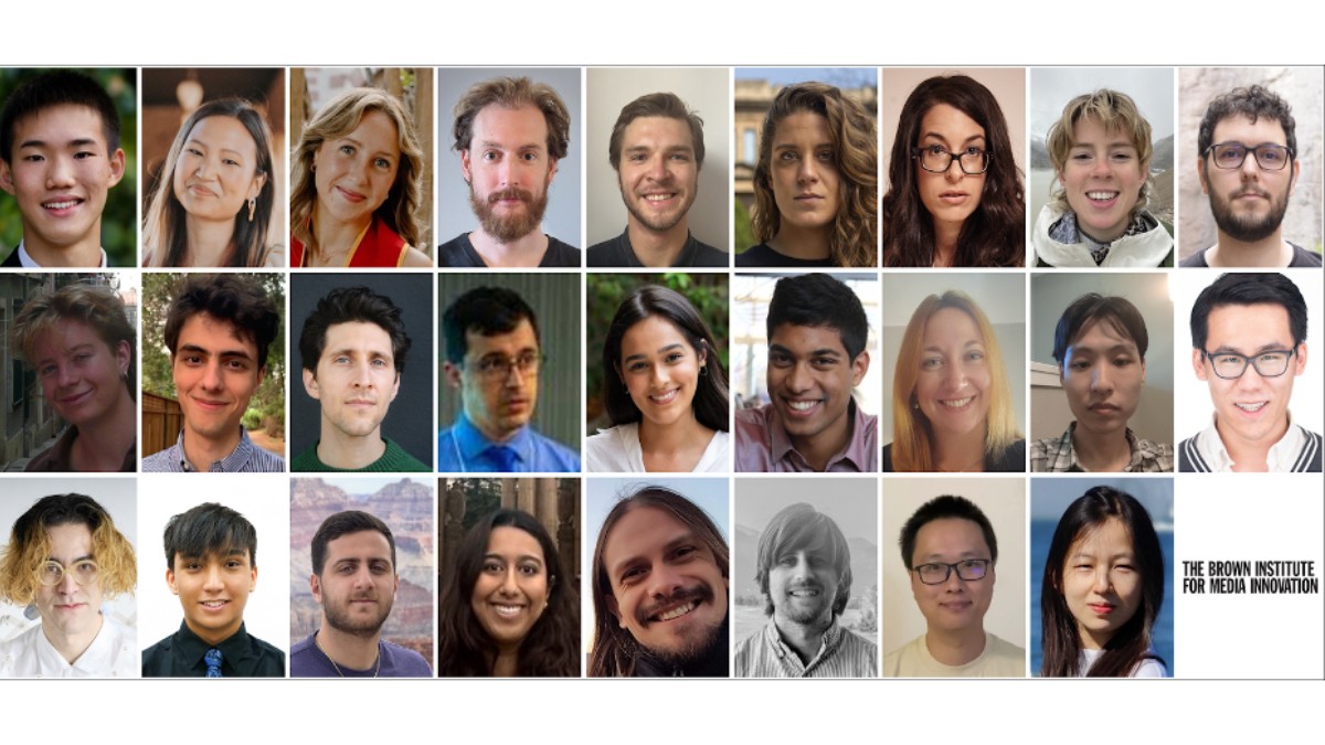 Three rows of headshots followed by the logo for the Brown Institute for Media Innovation. 