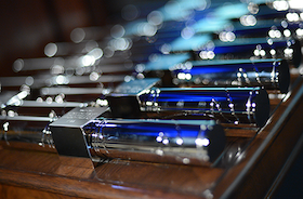 The duPont-Columbia Award batons. Photo: Chris Taggart Dupont Award silver batons gleaming in the light
