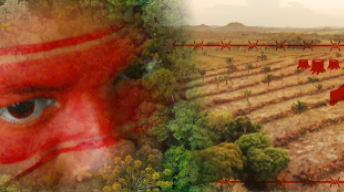 Image by Karla Mendes/Mongabay (left), the Ka’aiwar Indigenous Association of Forest Guardians of the Arariboia Indigenous Territory (right) design by Andrés Alegría/Mongabay.