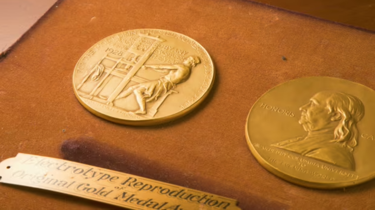 Two medals laid down on a flat surface. 