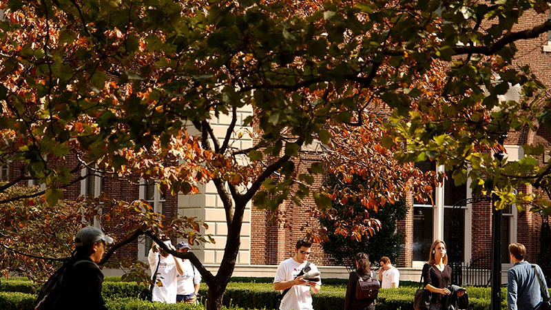 Students walking around campus