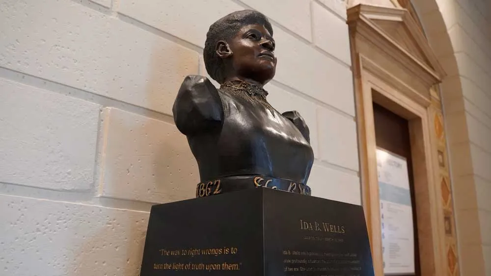 Bust of Ida B. Wells in the lobby of Pulitzer Hall. 