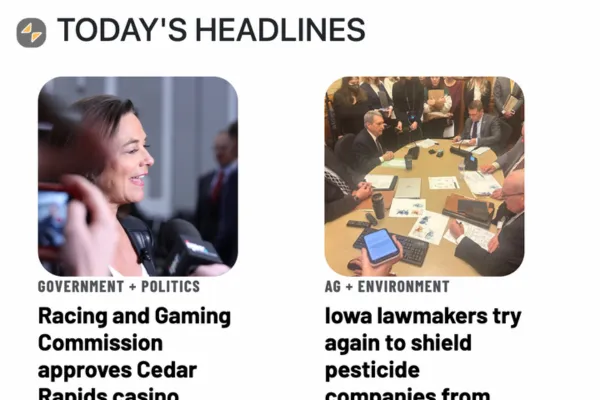 Photo of headlines from the Iowa Capital Dispatch - Simplified. 