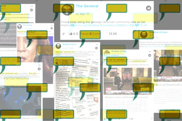 A graphic of images of social posts overlaid with quote bubbles. 