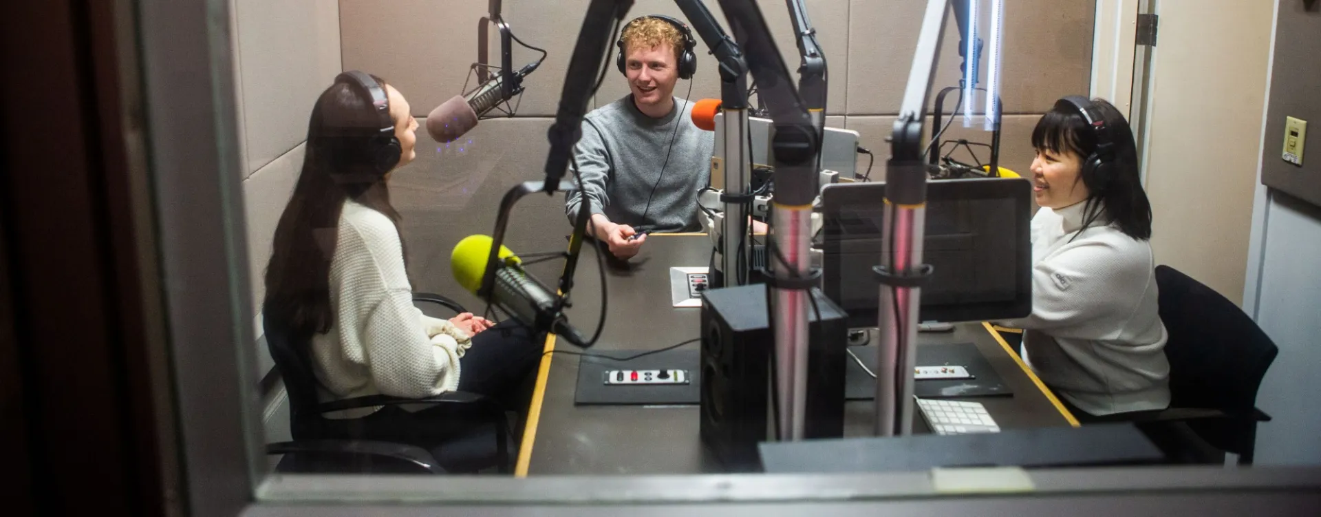 Students in podcast CJS studio
