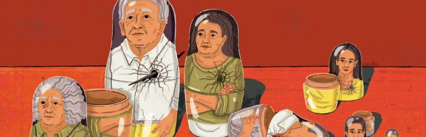 Russian dolls with stakes through their hearts