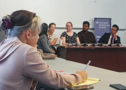 Alumni panel in Pulitzer Hall