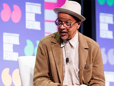 James McBride, '80 M.S., speaking at the 2024 National Book Festival.