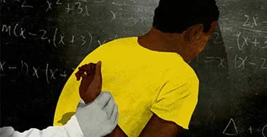 color drawing of black boy being restrained by gloved hand holding his arm behind his back. Brian Stauffer, special to ProPublica