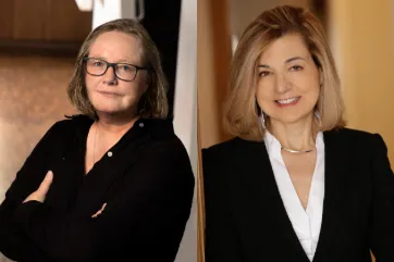 Headshots of Emily Bell (left) and Margaret Sullivan (Right)
