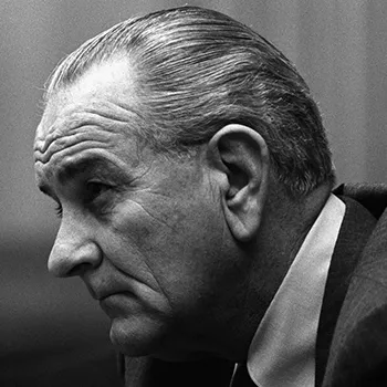 President Lyndon B. Johnson black and white photo. 