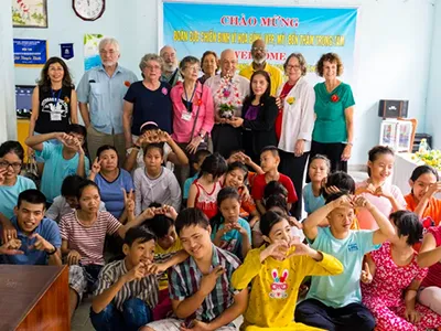 The Veterans for Peace group at a facility for children affected by Agent Orange. The children put on a short show for the group, including singing and dancing.Vinh Dao for HuffPost.