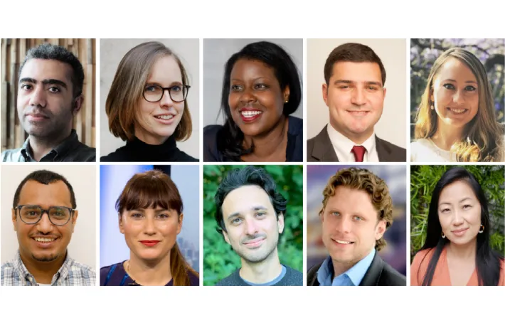 Knight-Bagehot Fellows: From left to right: Ahmed Al Omran, Josie Cox, Dawn Kissi, Jonathan LaMantia, Julia Love, Omar Mohammed, Asli Pelit, Darius Rafieyan, Richard Blake Schmidt, Doualy Xaykaothao.