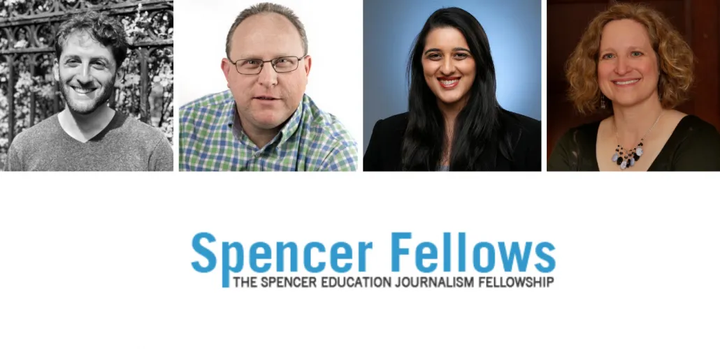 2020-2021 Spencer Fellows left to right: Max Freedman, David Jesse, Sonali Kohli and Linda K. Wertheimer