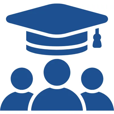 Icon of three people under a graduation cap.