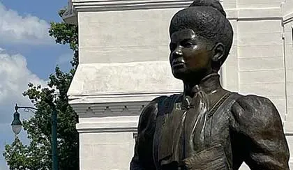Photo of statue of Ida B. Wells was erected in 2021 in Memphis,Tennessee, adjacent to the Beale Street Baptist Church where she published a newspaper in the late 1800s.