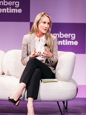 Olivia Carville, '18 M.A. Business & Economics, participating in the Bloomberg Screentime panel,"From Print to the Big Screen: Investigating Child Safety in the Digital World."
