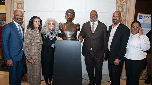A bust of Ida B. Well was unveiled in the lobby of  Pulitzer Hall during the symposium. 