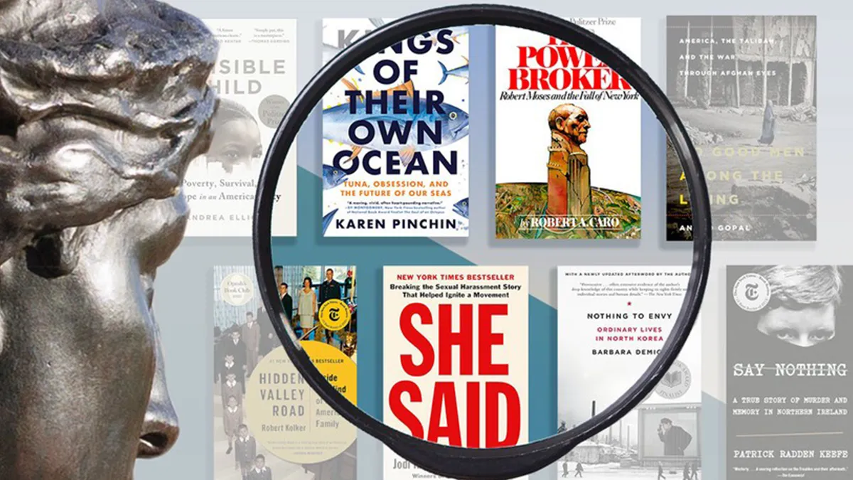 Book covers look through a magnifying glass held by Athena.
