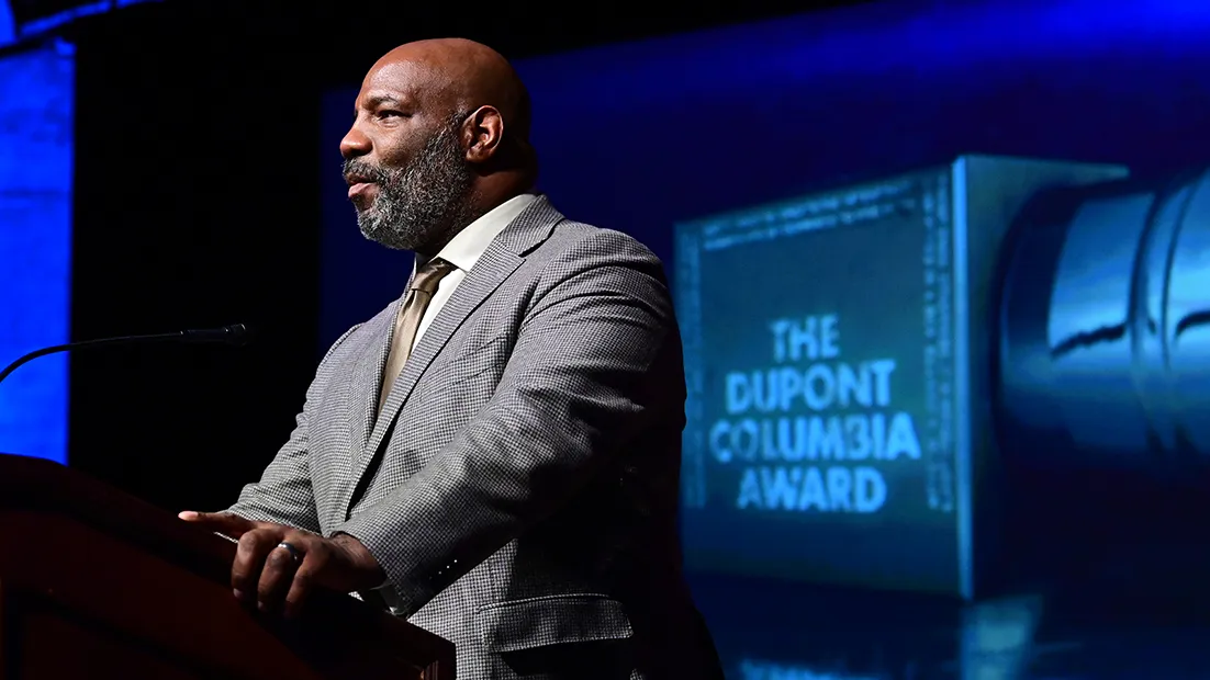 Columbia Journalism School Dean Jelani Cobb speaking at the 2023 duPont-Columbia Awards Ceremony. This year's celebration will be held January 25. 