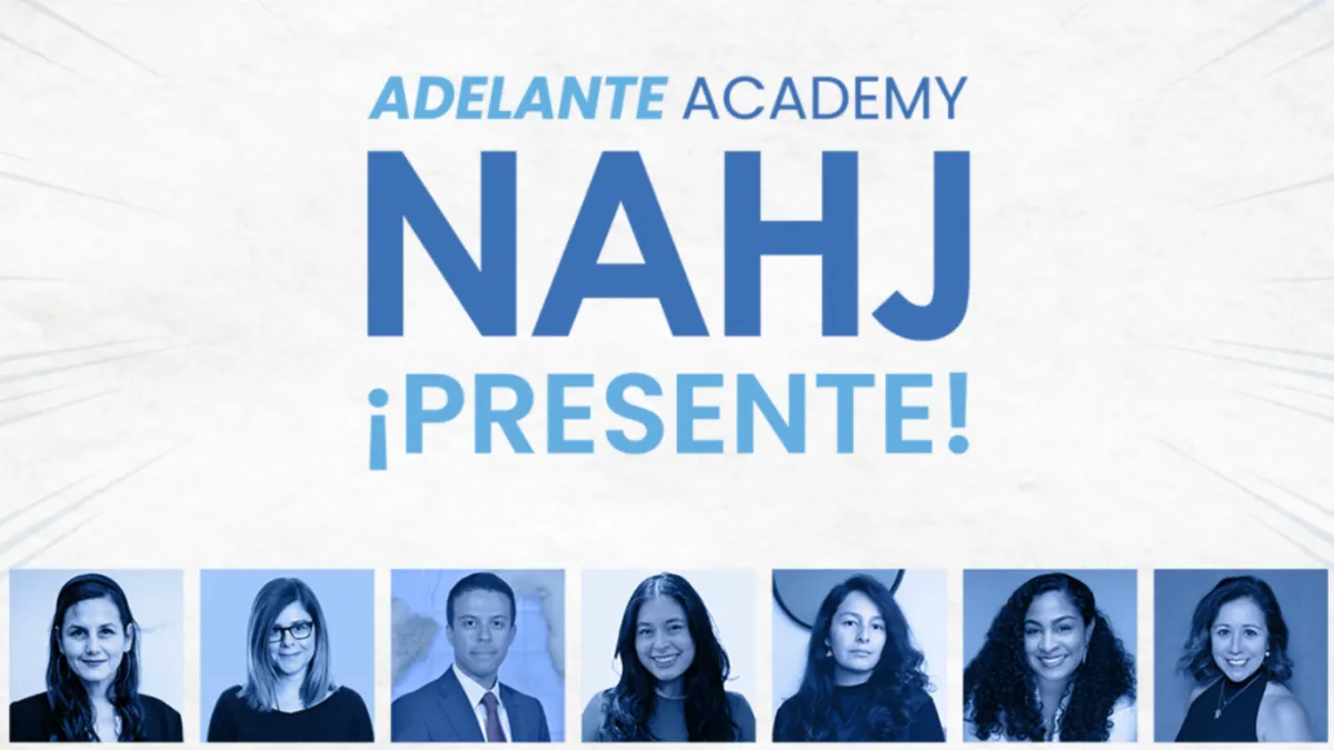 2025 Cohort of the Adelante Leadership Academy. The text reads "Adelante Academy NAHJ ¡Presente!"