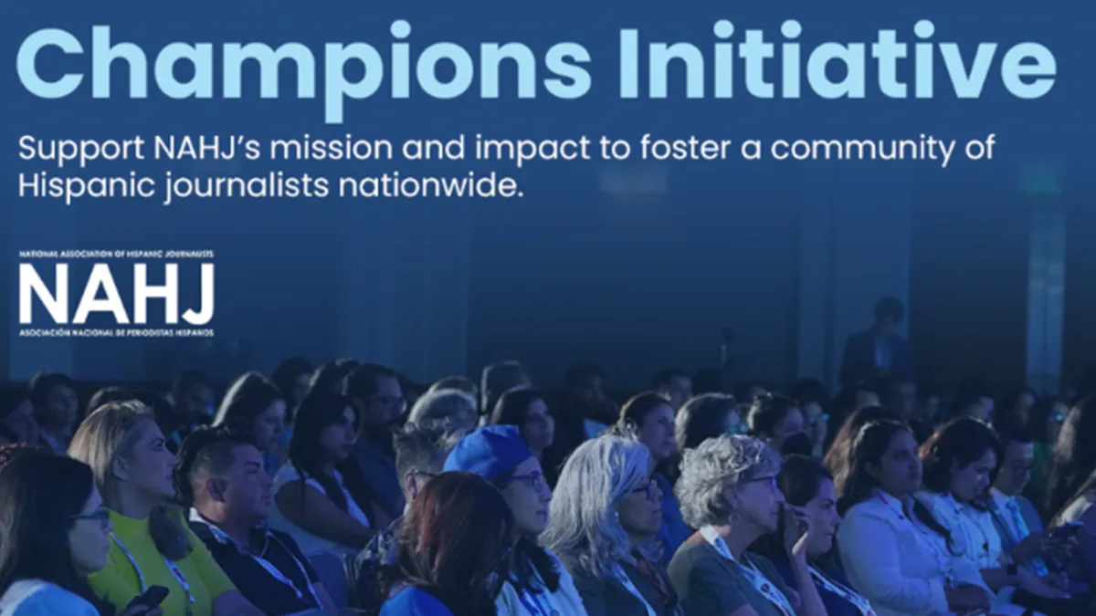 Banner for NAHJ Champions. The banner reads "Champions Initiative. Support NAHJ's mission and impact to foster a community of Hispanic journalists nationwide."