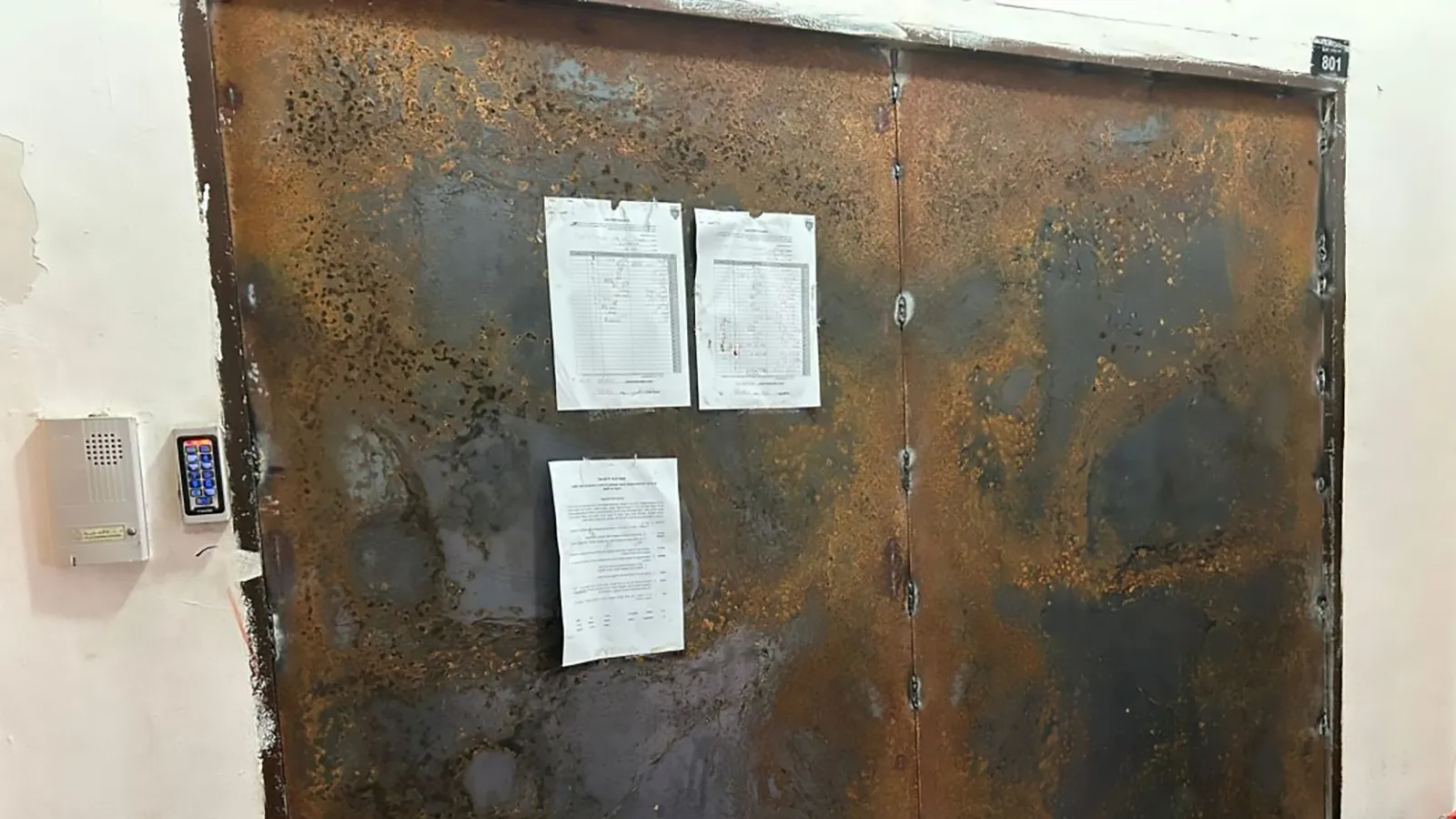 Iron doors installed by the Israeli military at the entrance to Al Jazeera offices in Ramallah, occupied West Bank. (Photo credit: Abeer Salman/CNN)