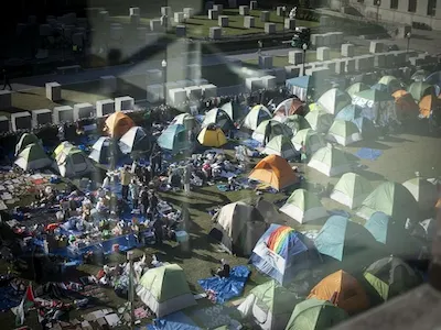 Tents set up on protest encampment. 