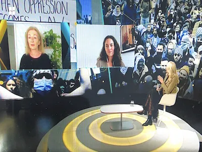 RTÉ One interviewing Columbia student virtually from a broadcast studio. 