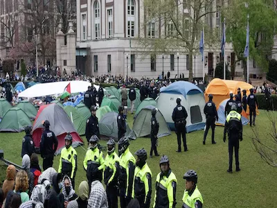 Photo of Columbia campus student protests. 