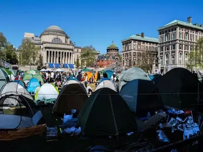 Students gather on Columbia campus for protests. 