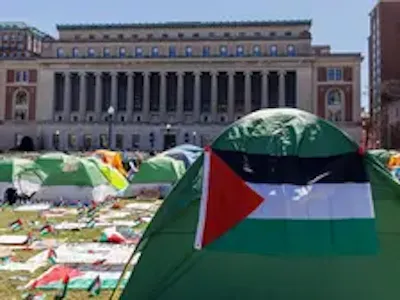 Photo of a tent in the student protest encampment on Columbia's campus. 