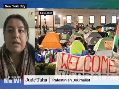 Jude Taha being interviewed by Democracy Now.
