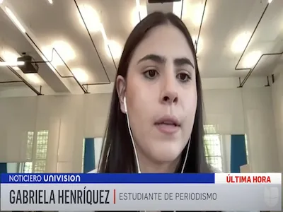 Screenshot of Stabile Fellow Gabriela Henriquez, '24 M.S., on Univision. 