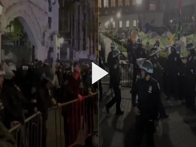 Screenshot from video of campus protests at Columbia. 