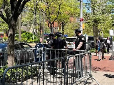 NYPD officers outside of Columbia's campus. 