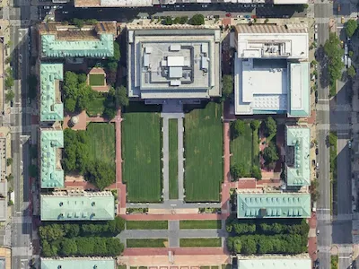 Aerial photo of Columbia's Morningside campus.