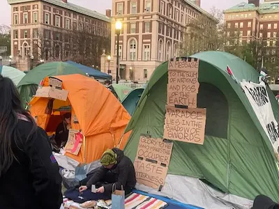 Photo of campus protests at Columbia.